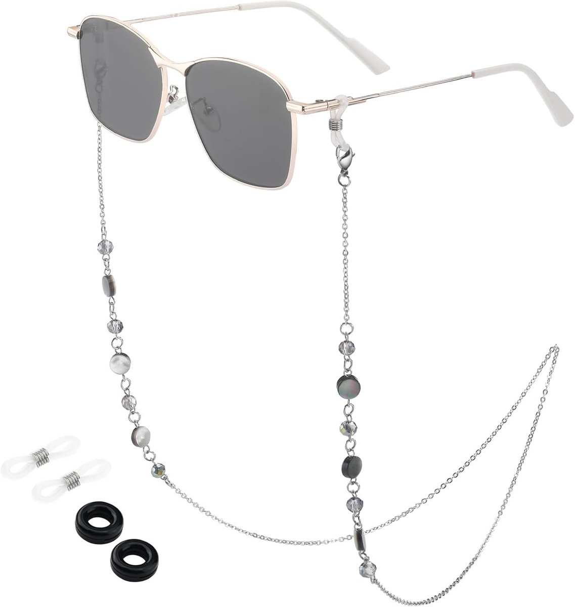 Stijlvolle brillenketting voor dames en heren, multifunctionele zonnebrillenketting, parelketting, antislip ontwerp, geschikt voor dagelijks gebruik en modeaccessoires.