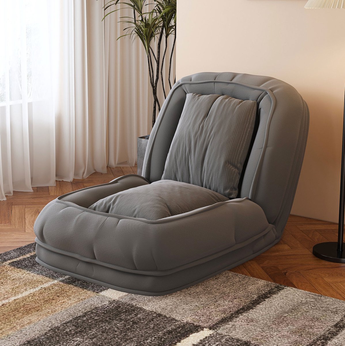 MODENUIT Chaise Longue 90 x 180 cm - 5-Voudig Verstelbaar - Voor Woonkamer, Slaapkamer En Leeshoek - Stof - Grijs