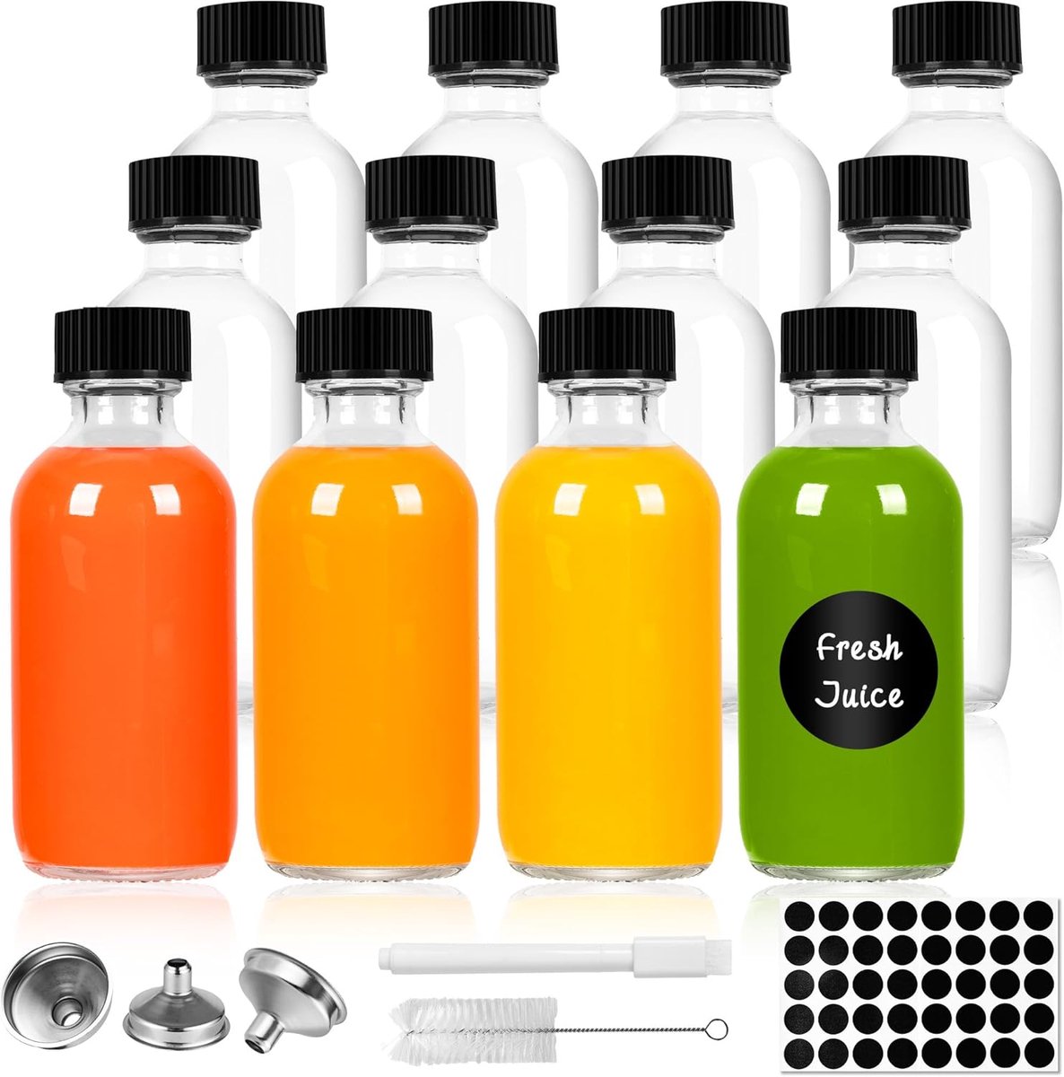 Shotflessen 60 ml - kleine glazen flessen met deksel - mini-flesjes voor etherische oliën of gember shots - 12 stuks - ShopVlot