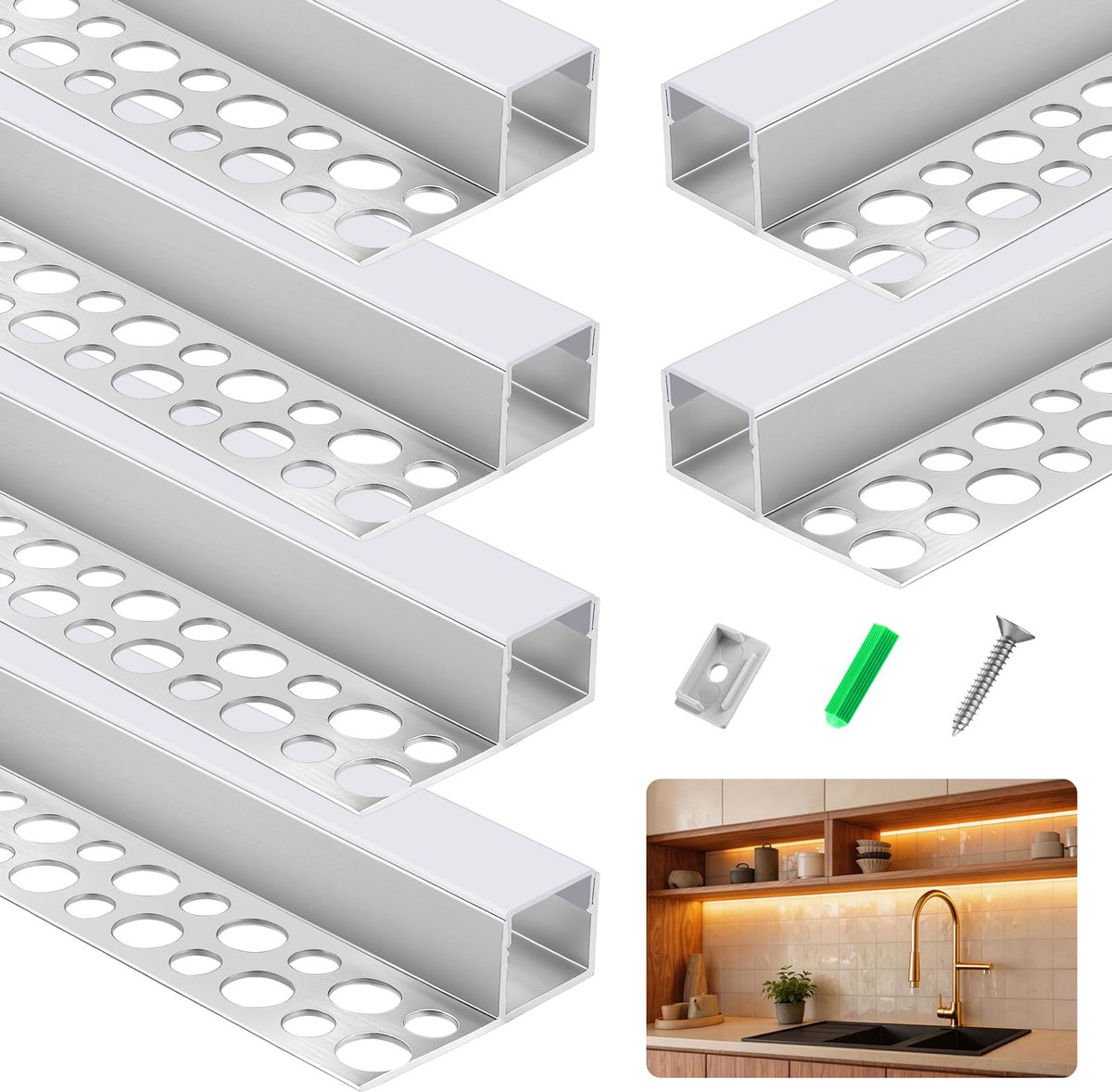 Gips-in-ledprofiel set van 6 stuks - 1 m aluminium led-kanaal - melkachtige diffuser - ShopVlot