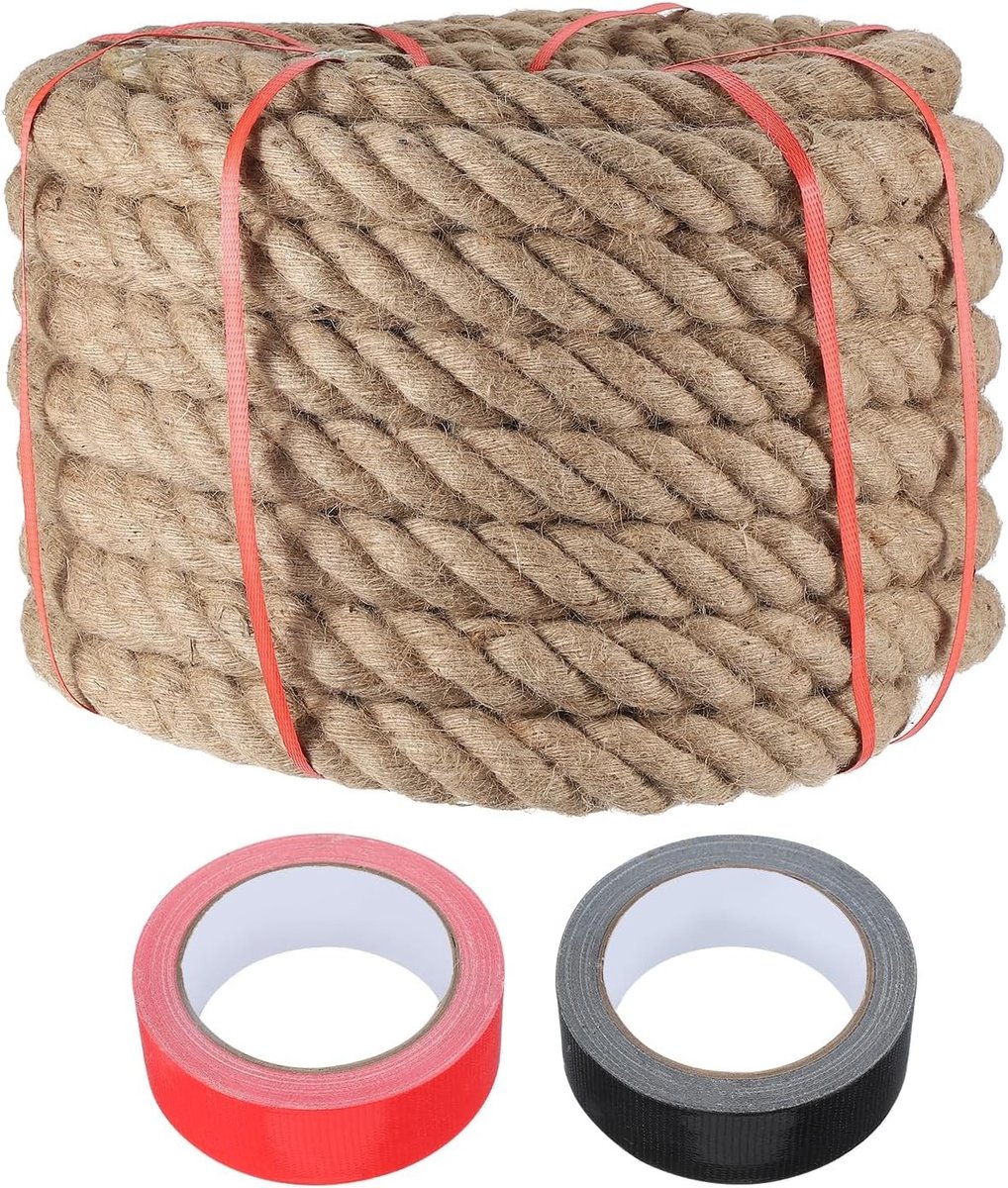 Natuurlijk jute touw 2 inch x 85 voet, gedraaid dik touw voor handwerk, schommels en nautische decoratie