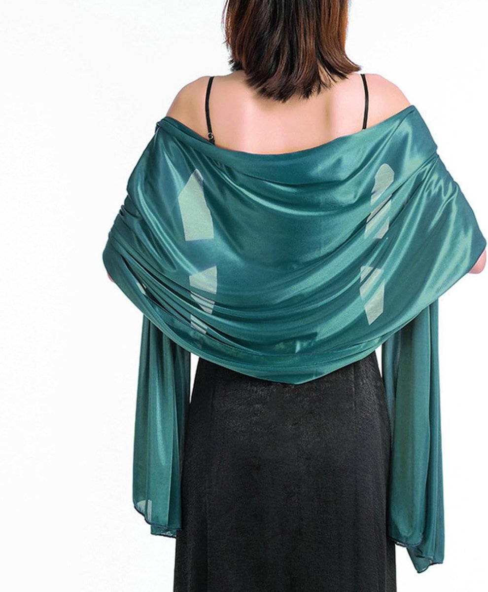 Elegante Zijdeachtige Sjaals en Wraps voor Avondjurken - Lichtgewicht Lange Sjaals voor Bruidsmeisjes, Bruiloften en Feesten, 200×70 cm, donkergroen