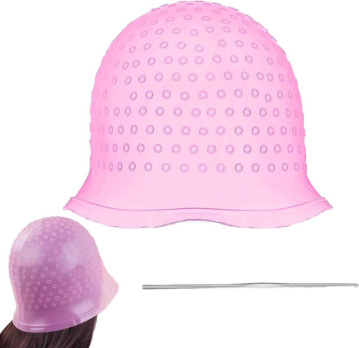 Roze haarnet voor het verven van haar, wegwerpbare haarstrengen en verfkwast voor kleuring