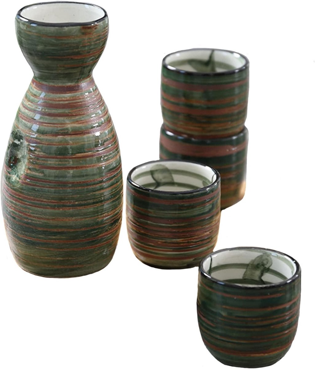 Traditionele Japanse Sake Set van 5 Stukken, Keramische Wijn Glazen voor Feesten en Gezellige Avonden