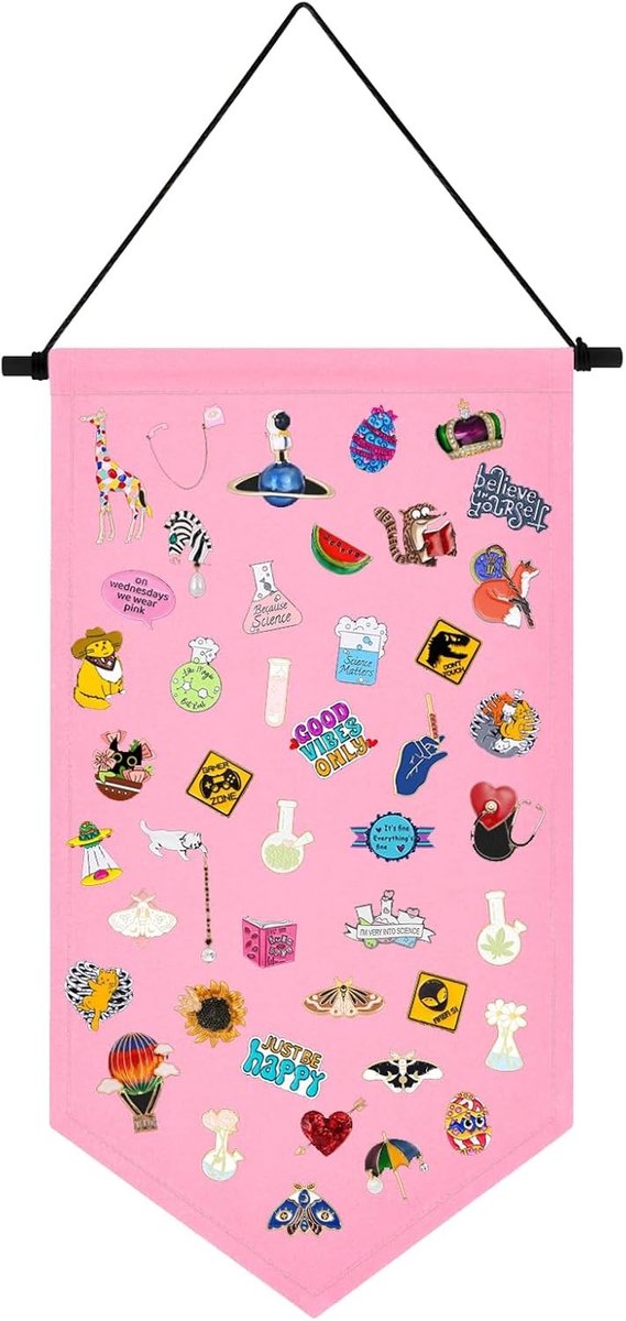 Kleurvolle Canvas Pin Board voor het Opslaan van Broches en Enamel Pins - Hangende Houder in Roze