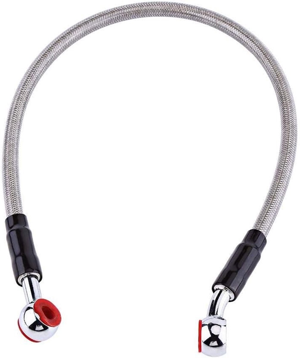 Hoogwaardige Remolie Slang, Gevlochten Remslang met Banjo Aansluiting, Geschikt voor de Meeste Motorfietsen (45cm - Grijs) - Duurzaam, Flexibel en Corrosiebestendig