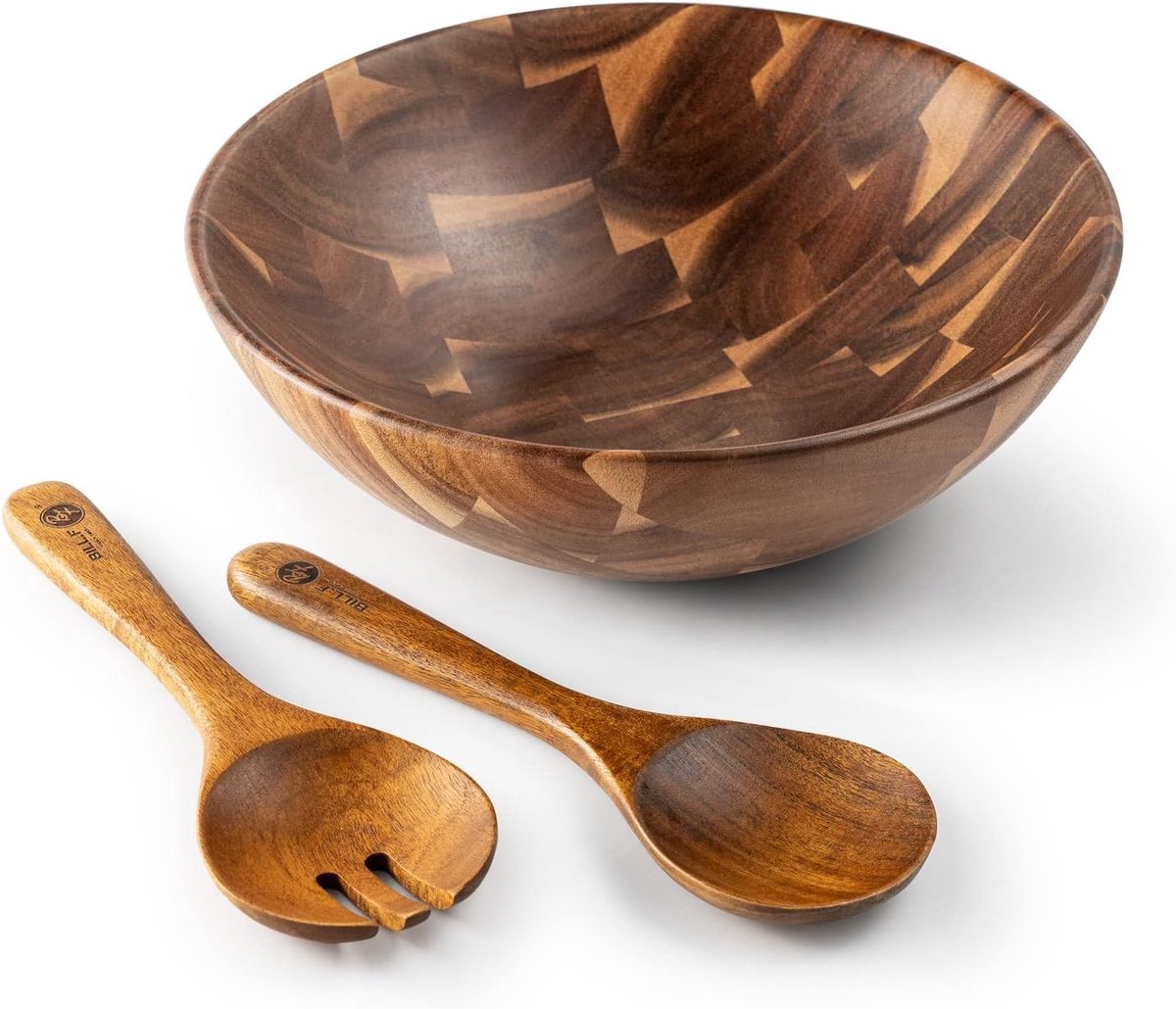Set van 3 Acaciahouten Saladeschalen met Serveerlepels, Grote Mengkom voor Salades D30*10 cm, Duurzaam en Stijlvol