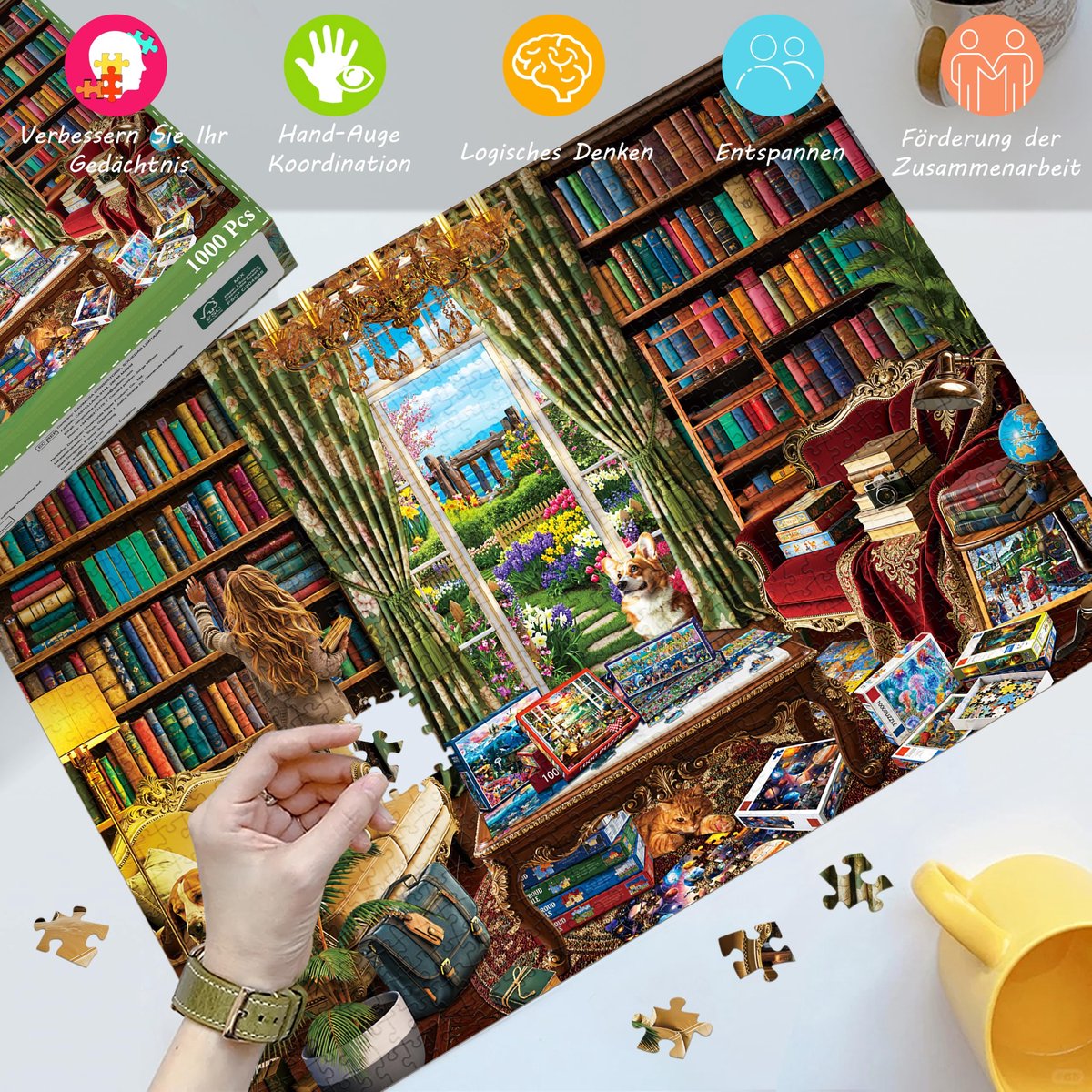 Puzzel 1000 stukjes - gezellige boekenkamer - uitdagend ontwerp - ontspanning voor volwassenen - ShopVlot