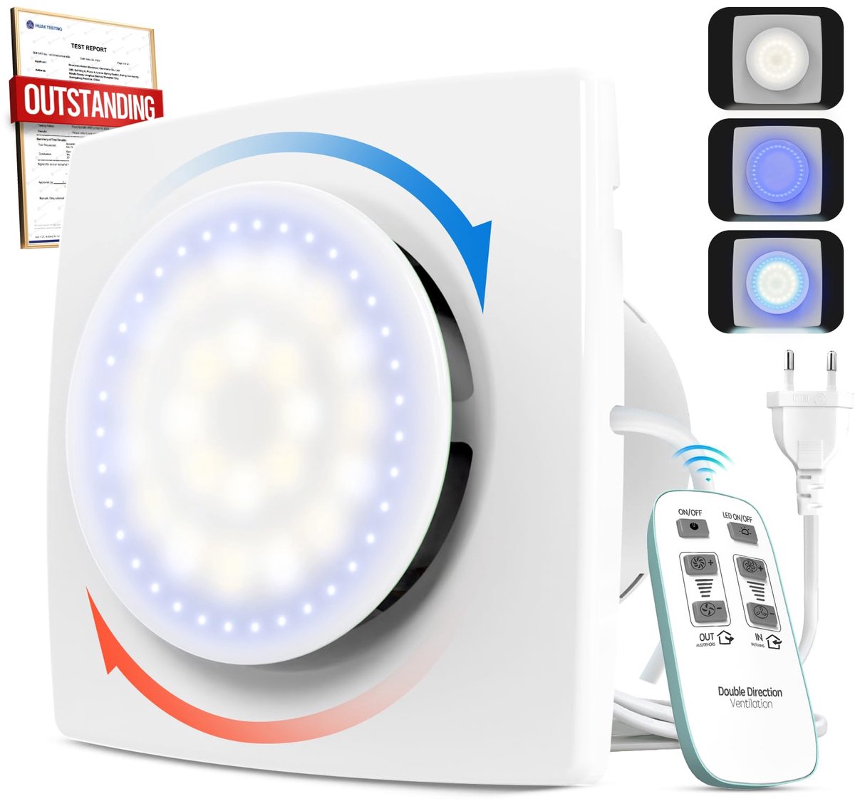 Afvoerventilator 100 mm - stille borstelloze motor DC - 11 lichteffecten - afstandsbediening voor badkamer - ShopVlot