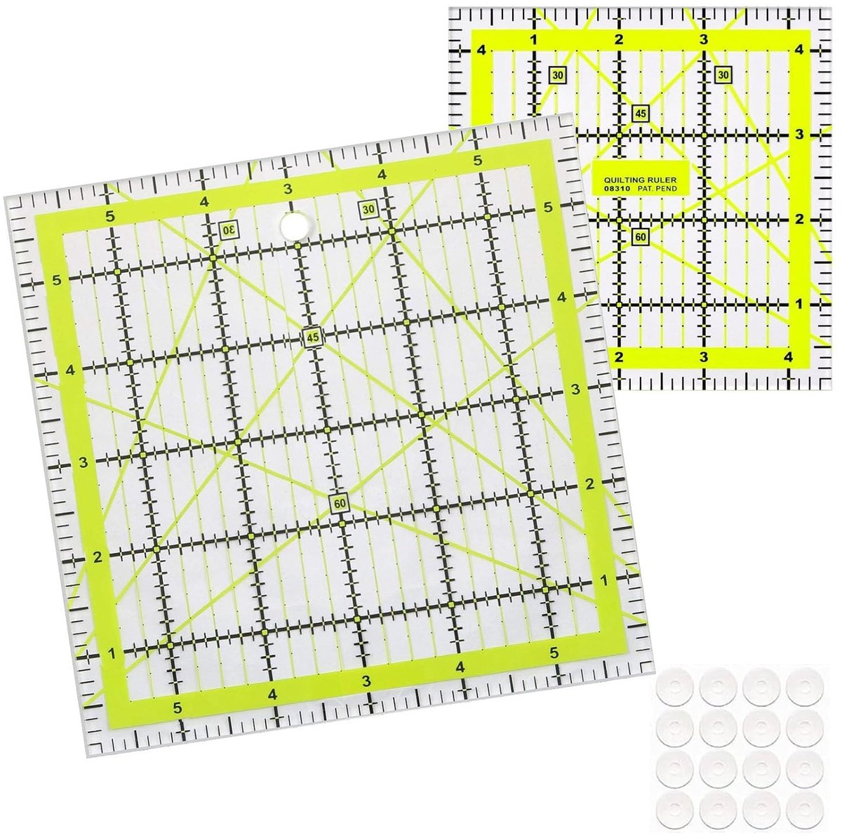 Quilt Rulers Set met 2 Stencils en Antislip Linialen voor Precisie in Stikken en Snijden van Stof, 11.5 cm x 11.5 cm en 15.2 cm x 15.2 cm