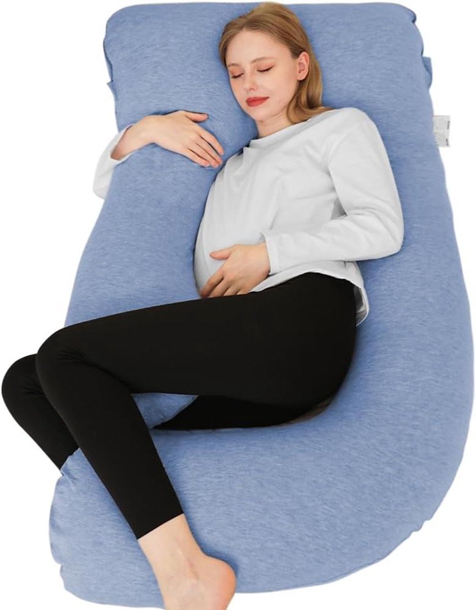 Zwangerschapskussen - Steun & Voedingskussen - Comfortabel Slapen - Verkoelend Jersey Materiaal - 150x70cm - Koel Blauw