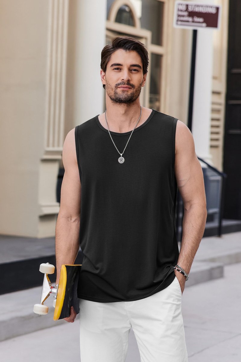 Tanktop heren L - mouwloos shirt zwart/donkerrood - spiershirt - ideaal voor fitness - ShopVlot
