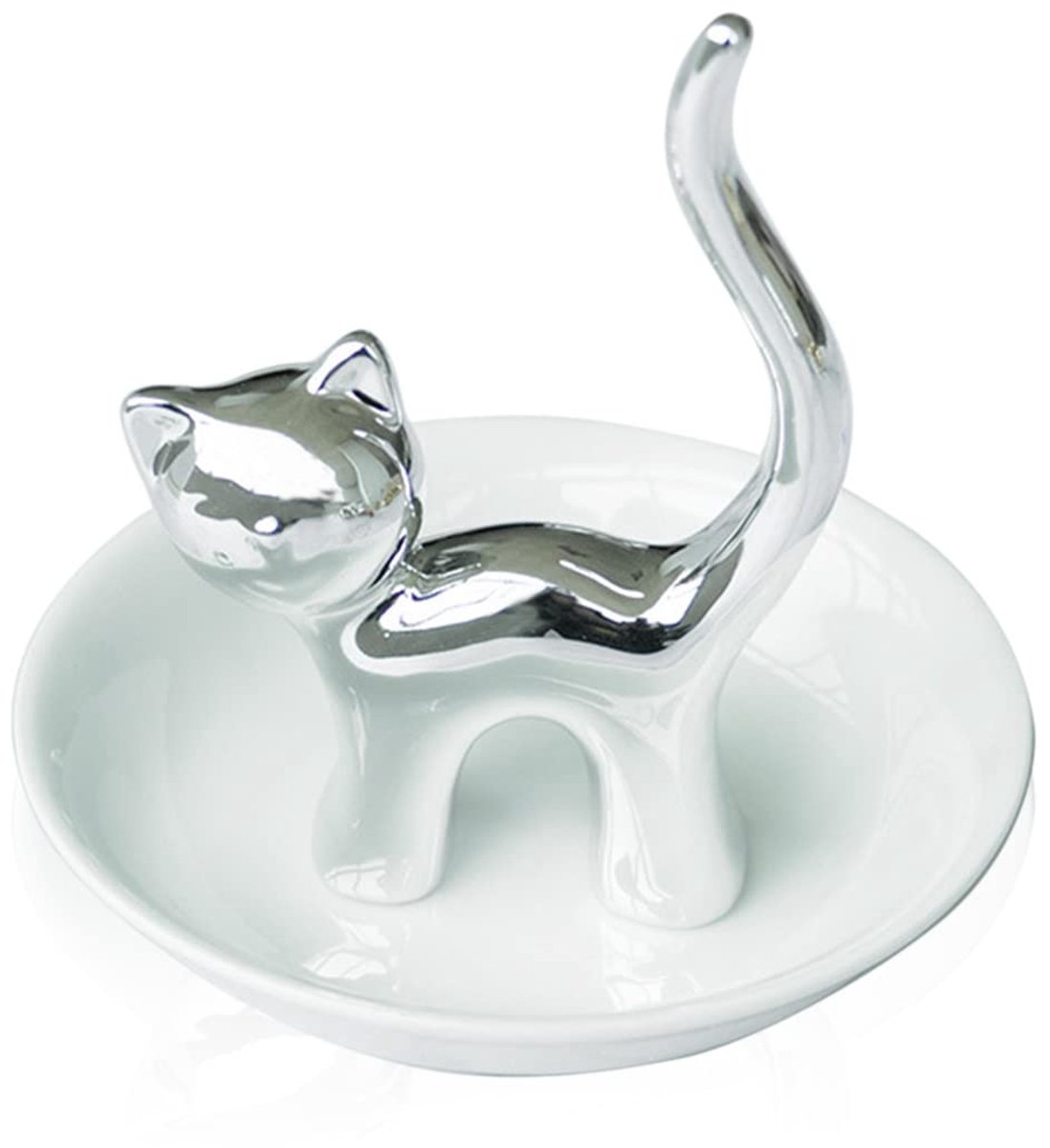 Ring houder sieraden schotel - zilver kat - elegant design - perfect voor ringen en armbanden - ShopVlot