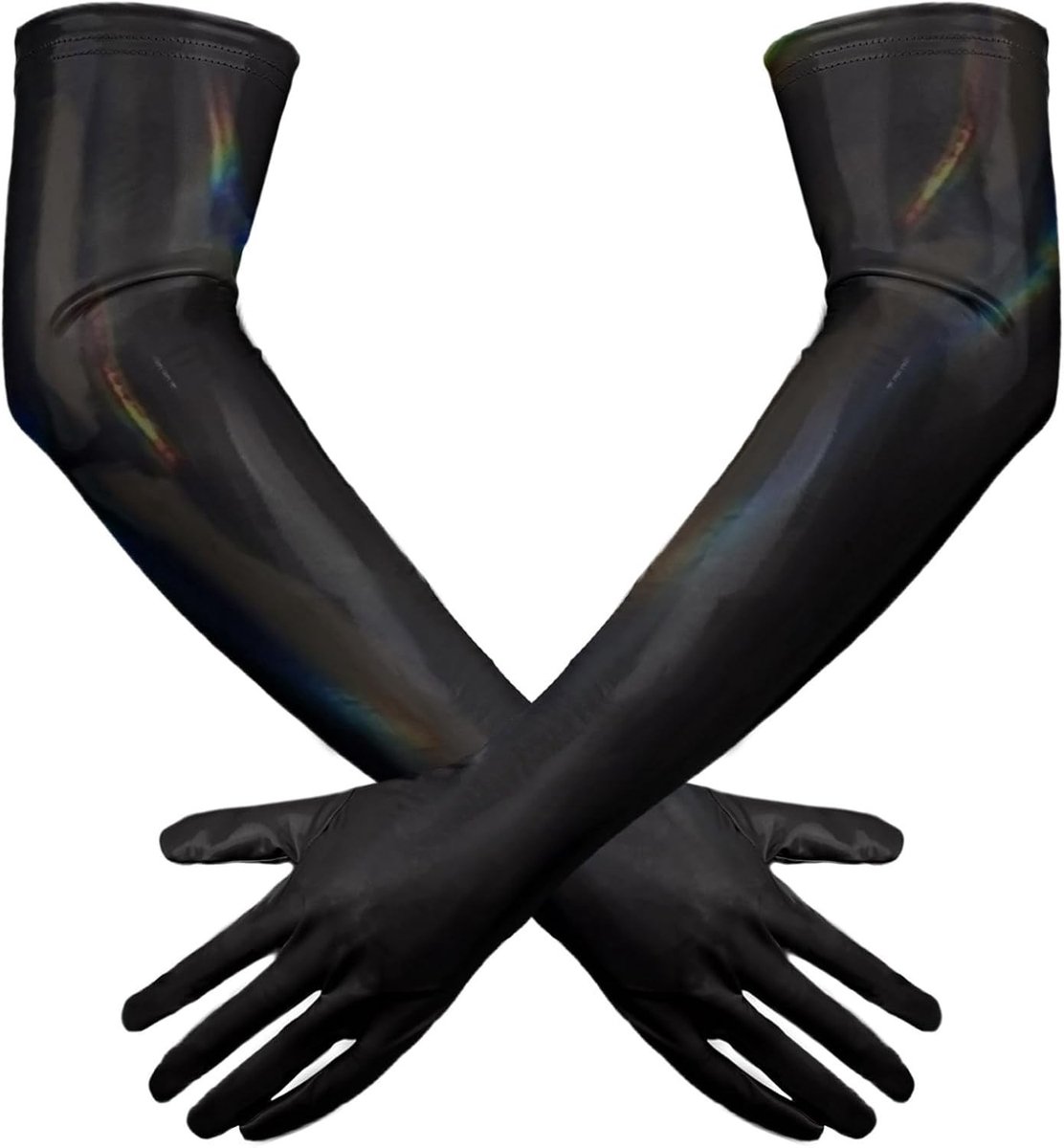 Glanzende lange handschoenen - Zwart - 3XL - PU-leer - Voor Dames