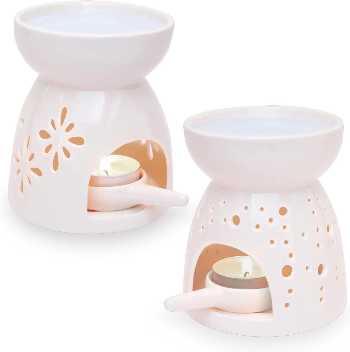 Geurlamp - Bloemen en Stippen - 11,5 cm - Keramiek - Voor Een Aangename Sfeer