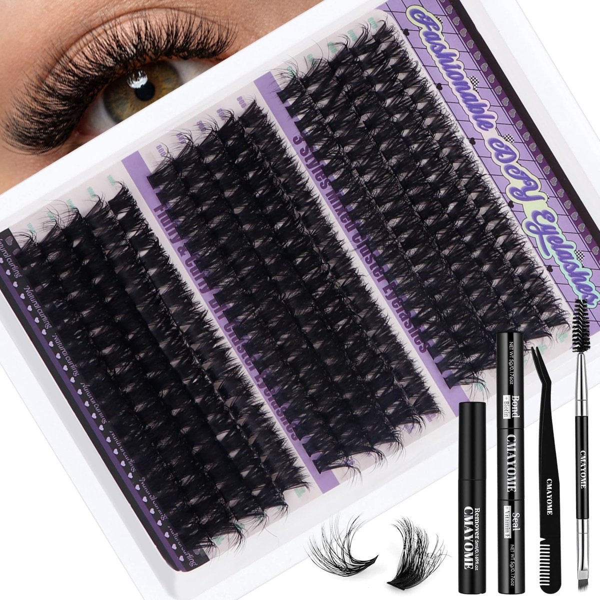 OWill Wimperextensieset, 270 stuks clusterwimpers, doe-het-zelf wimperverlengingsset, D-krul (60+80+100D) voor - ShopVlot