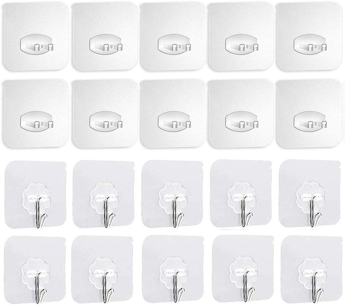 Dailygoods- Wandhaken Zelfklevend - 20 Stuks - Handdoekhaken/Stopcontacthaken - Transparant - Eenvoudig te Installeren - Tot 8 kg Belastbaar - Haak