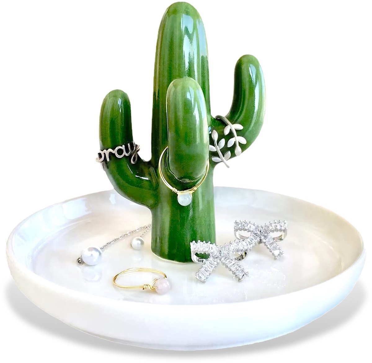 Dailygoods - Cactus Platte Ringhouder - Decoratief Sieraden Organisator - Keramisch - Perfect voor Thuis en Feestjes - Uniek Cadeau voor Vrien...
