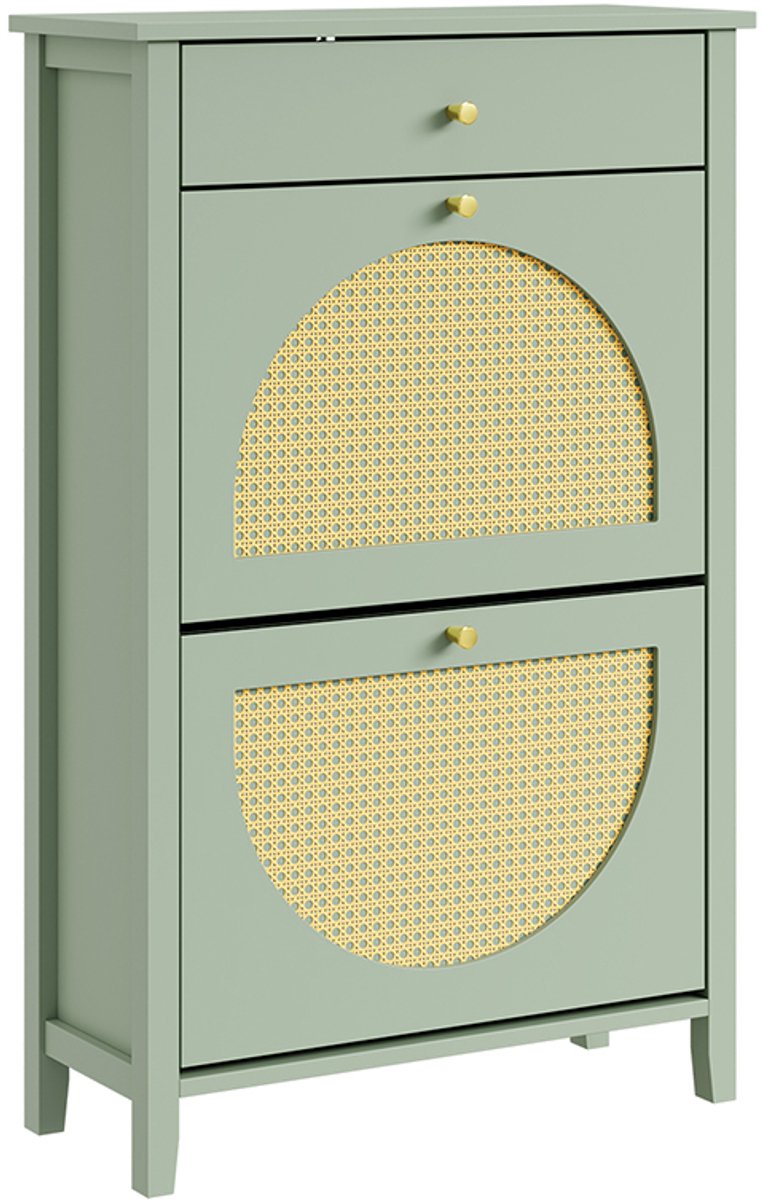SoBuy Schuhschrank - Schuivenkast met 2 deuren en lade - Groen - 62x25x97 cm | FSR223-GR