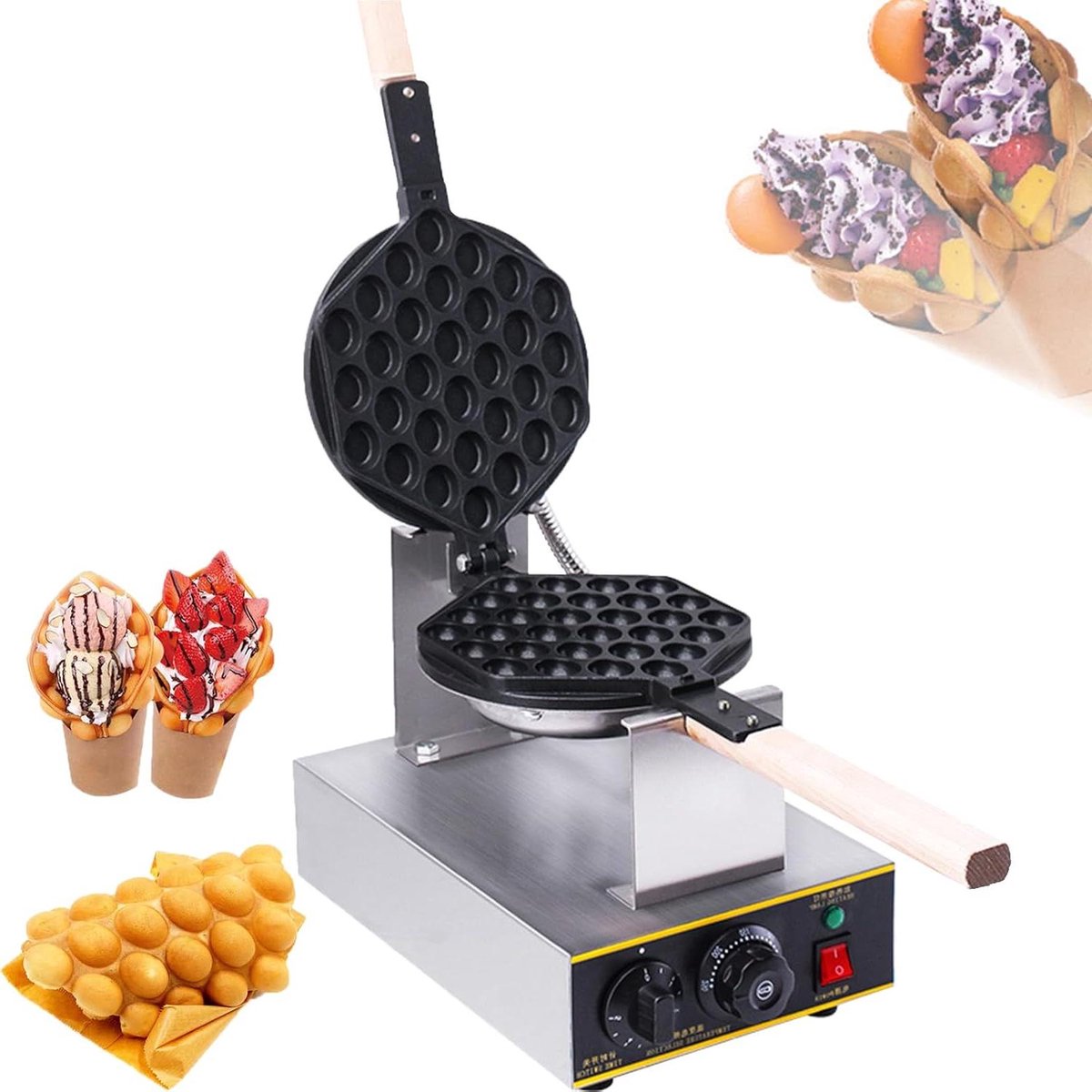 Bubble Wafelijzer - Ei Wafelijzer - Wafels Bakken - 180° Draaibaar - 37x22x71 cm - Zilver