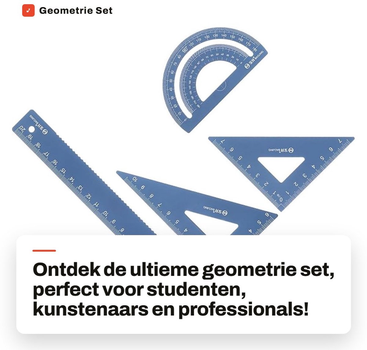 Dailygoods- Geometrie Set - 4 Stuks - Aluminiumlegering - 20cm Liniaal - 180 Graden Gradenboog - 7cm/10cm Driehoek - Lichtgewicht en Duurzaam - Meetset