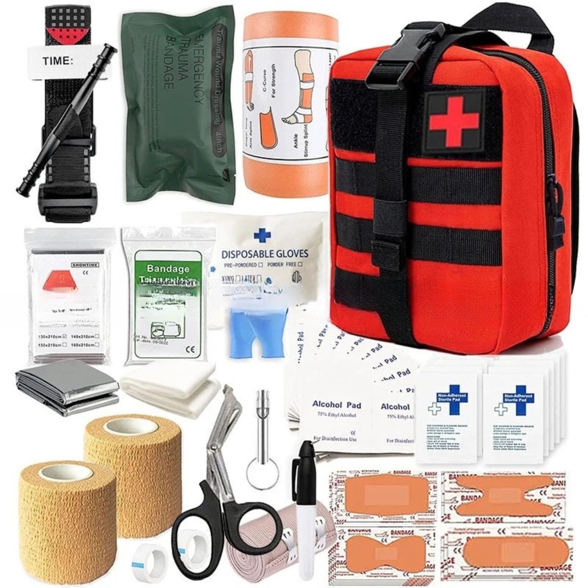 Noventra - ehbo kit - survival kit - ehbo tas - eerste hulp kit - 17 x 10 x 22 - rood - draagbaar - met benodigde spullen - voor reizen/noodsituaties