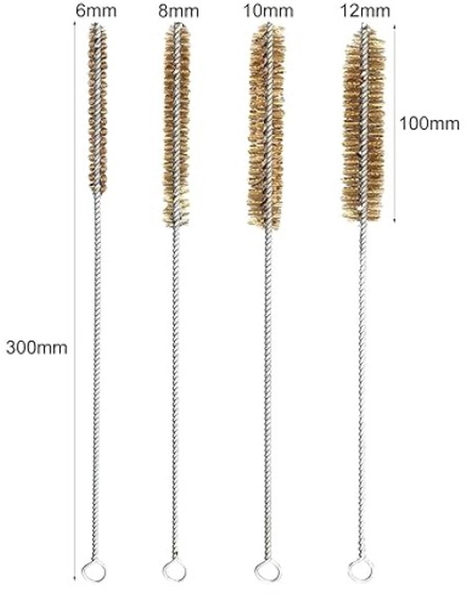 Set van 4 messing reinigingsborstels voor buizen en leidingen