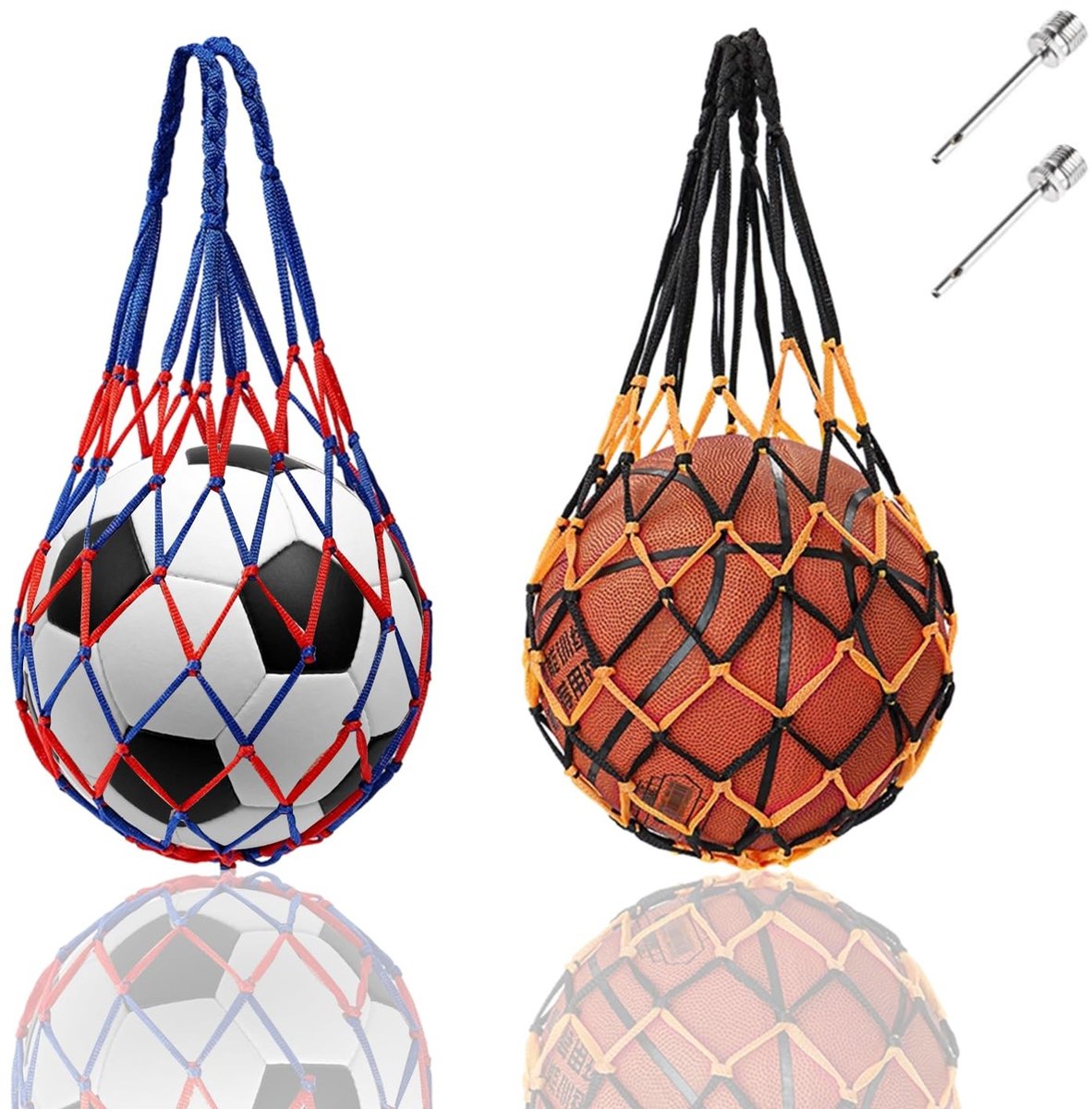 Dailygoods- Balnettas - 2 Stuks - Nylon - Draagbaar - Basketbalnet/Voetbalnet - Inclusief Luchtpompnaalden - Stevig en Duurzaam - Sporttas