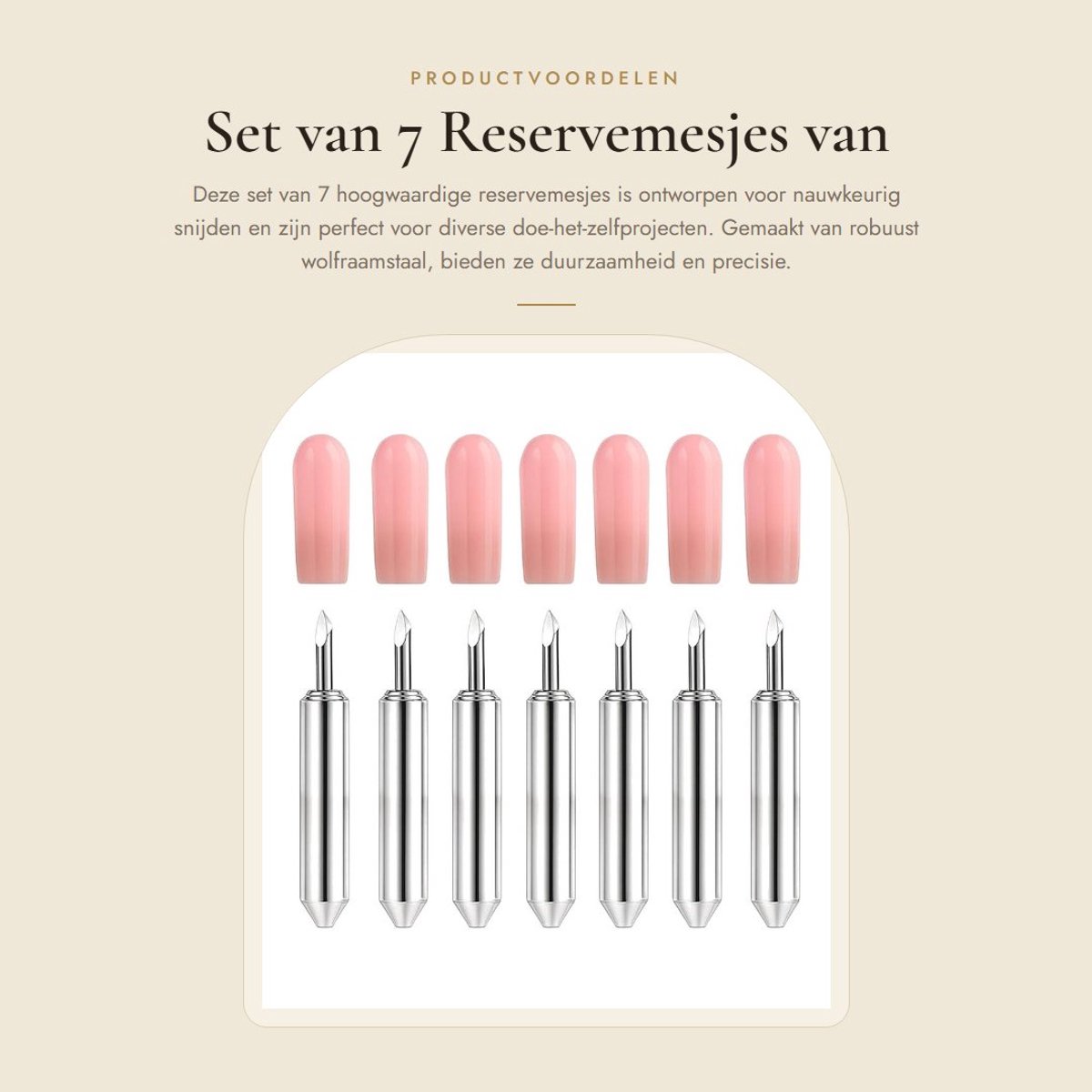Dailygoods- Snijbladen Set van 7 - Wolfraamstaal - Nauwkeurig Reservemes - Duurzaam Lemmet - Gecentreerd - Inclusief Siliconen Beschermhoes - Reservemesjes