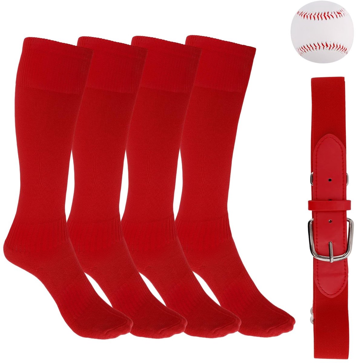 Dailygoods- Honkbalsokken Set - 2 Paar Honkbalsokken - Verstelbare Honkbalriem - Honkbal - Kinderaccessoireset - 98% Polyester - Honkbalset