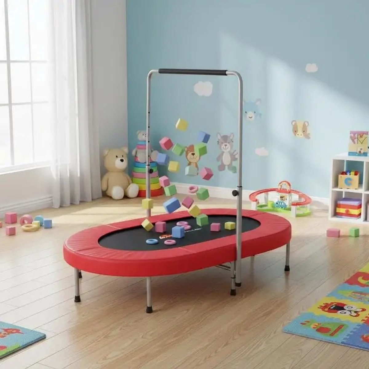 Dailygoods 2-persoons opvouwbare mini fitness trampoline voor kinderen - rood