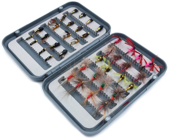 Dailygoods- Vliegvissen Set 40-delig - Droge/Natte Vliegen - Nimfen/Streamers - Voor Baars/Zalm/Forel - Herbruikbare Opbergdoos — afbeelding 3