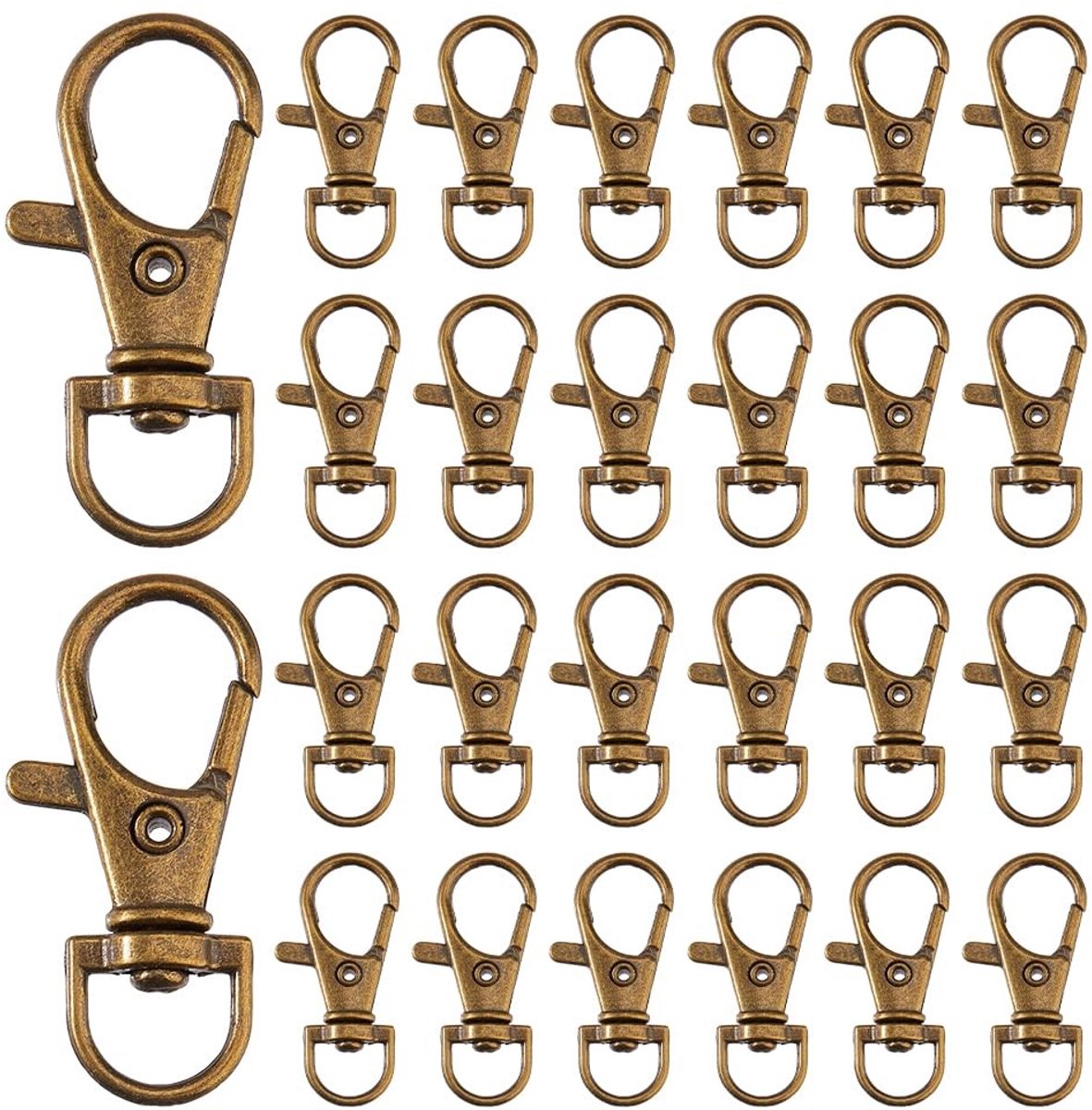 Dailygoods- Karabijnhaak 60 Stuks - Draaibare Kreeftklauw Sluitingen - Metalen Sleutelhanger - Antiek - Vintage Bronzen Legering - Creatieve Accessoires