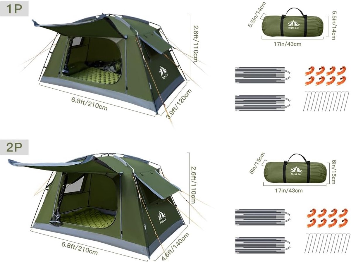 OLOEY Night Cat 2-persoons kampeertent-Lichtgewicht en waterdichte koepeltent voor 3 seizoenen-ideaal voor backpacken-wandelen en festivals – foto 7
