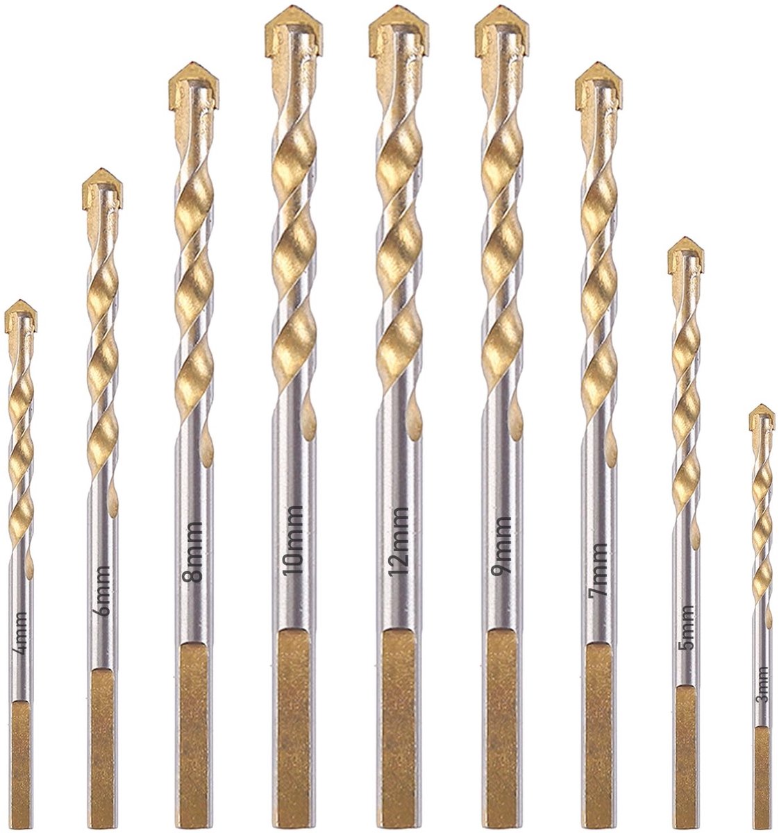Dailygoods - Glasboor Set - Multifunctionele Boorset - 9-delig - Ø 3-12 mm - Voor Tegels en Beton - YG8 Legering - Voor Klusprojecten