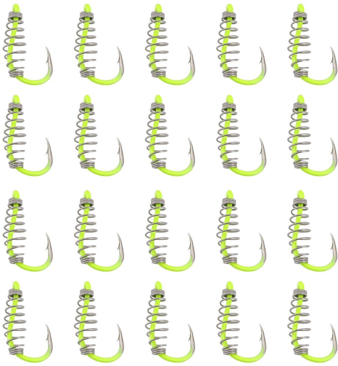 Dailygoods- Vishaken 20 Stuks - Koolstofstaal - Draaibare Aashaken - Fluorescerend Geel - Geschikt voor Power Aas - Haakmaat 7 #