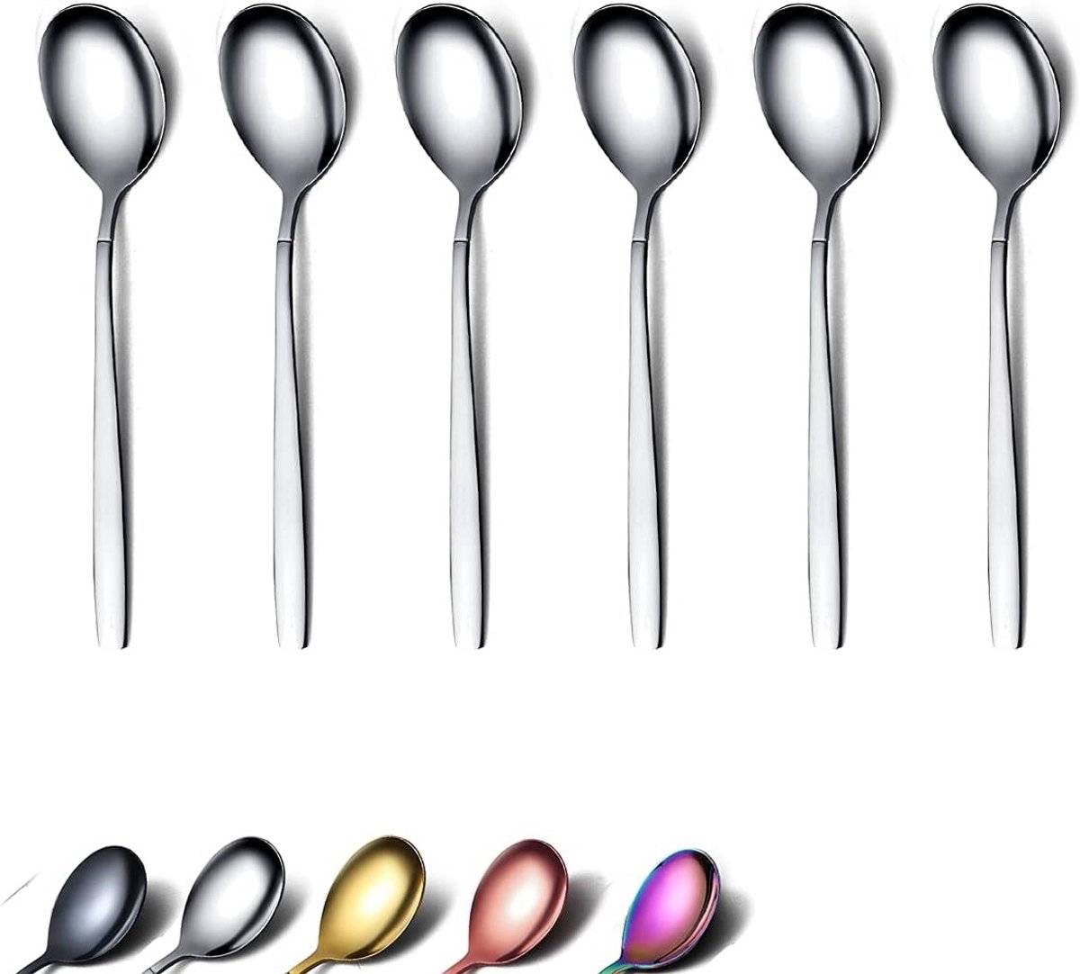 Set van 6 roestvrijstalen dessertlepels van 16 cm, glanzend gepolijst, modern design, vaatwasmachinebestendig, ideaal voor koffie en thee.