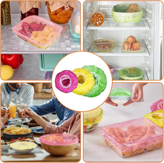 Set van 60 - Elastische Afdekfolie Voedselhoes - Vershouden van Voedsel, Maaltijden, Gerechten en Fruit - Vershoudzakjes - Vliegenkap - 16cm / 21cm / 27cm — afbeelding 5