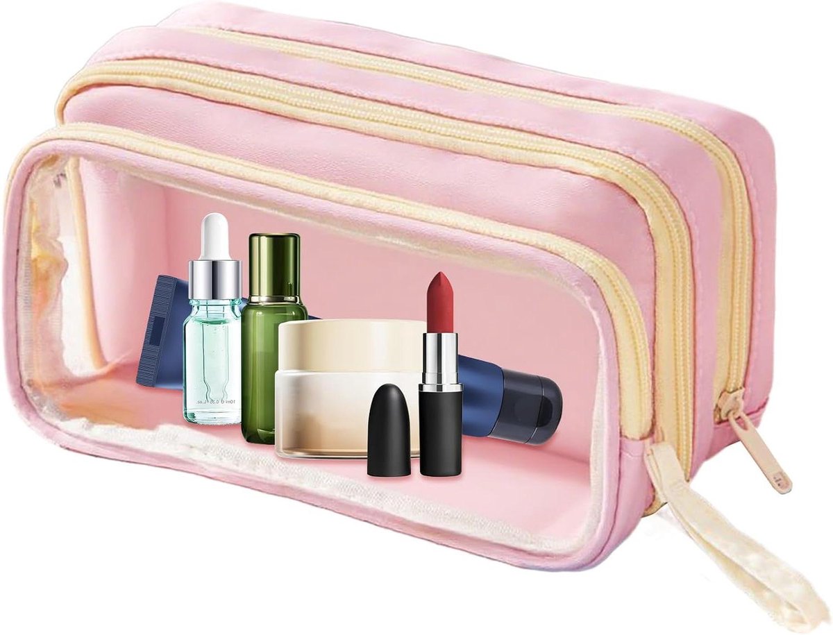 Pennenetui met Rits - Etui Pennenhouder - Schrijfwaren Organiseren - Meerdere Vakken - 23 x 13 x 4 cm - Roze
