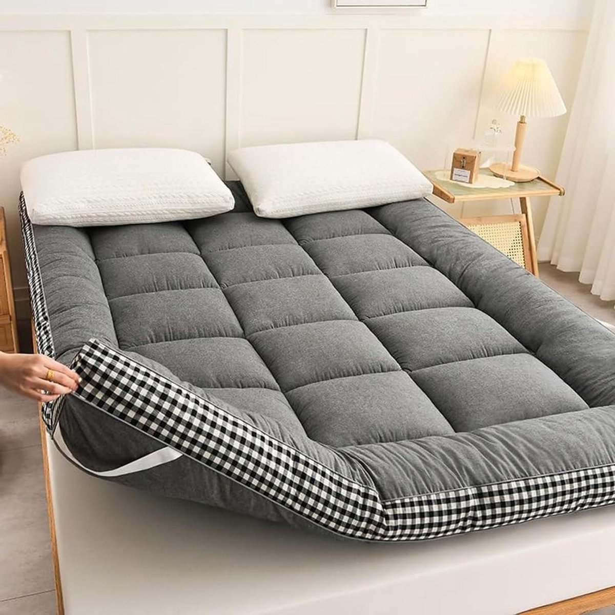 Japanse futonmatras - Vloermatras oprolbaar - Veelzijdige slaapoplossing - Driedimensionaal quilten - 180x200cm - Grijs