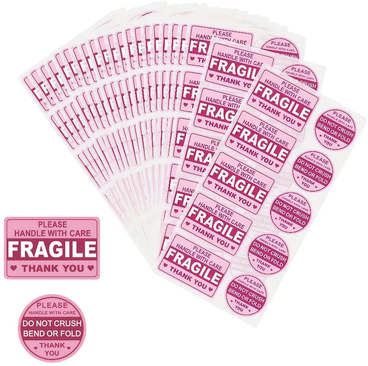 Dailygoods- Breekbare Stickers 200 Stuks - Roze Waarschuwing - Zelfklevend - Dubbellaagse Bescherming - Niet Verpletteren/Buigen/Vouwen - Hoge Zichtbaarheid - Fragile Labels