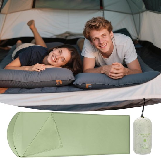 Slaapzak Binnenhoes - Reislakens Kamperen - Comfortabel Slapen - Lichtgewicht Compact - 210x80 cm - Groen — afbeelding 3