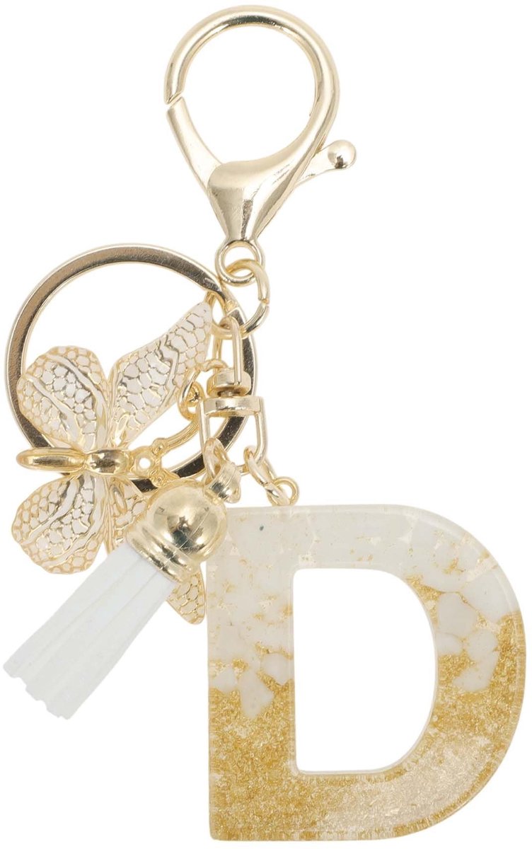 Dailygoods- Sleutelhanger met Vlinder - Sleutelhanger voor Meisjes - Hanger met Letter D - Cadeau voor Dames - Hars/Legering - Totale Lengte 9,3 cm