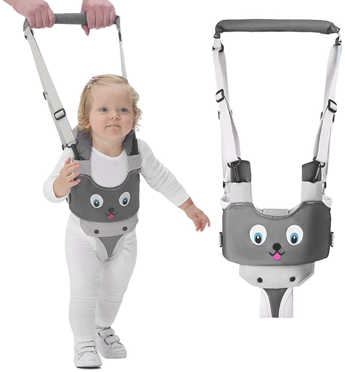 Baby Loop Harnas Leren Lopen - Peuter Loopriem en Veiligheidsrugband - Anti-Val Lopen Begeleider - Verstelbare Baby Loophulp - Grijs Hond Design