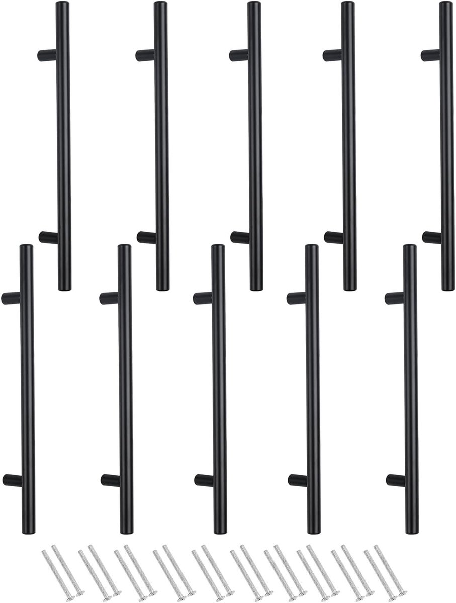 10 Stuks Zwarte Keuken Kastgrepen 160mm Gatafstand - T-Bar Grepen voor Keukendeuren en Kasten, RVS Handgrepen voor Kledingkasten