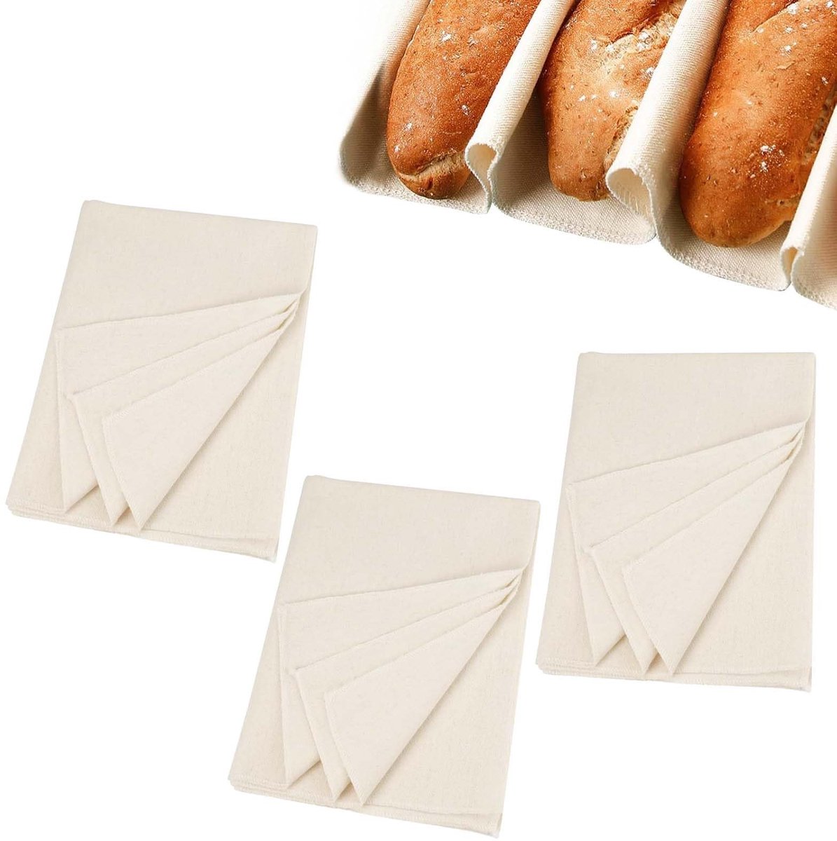 Dailygoods- Bakkersdoek Linnen Set van 3 - 75x45 cm - Herbruikbaar Bakaccessoire - Deegdoek voor Rijs - Katoenen Broodbakkersdoek - Professionele Bakervaring