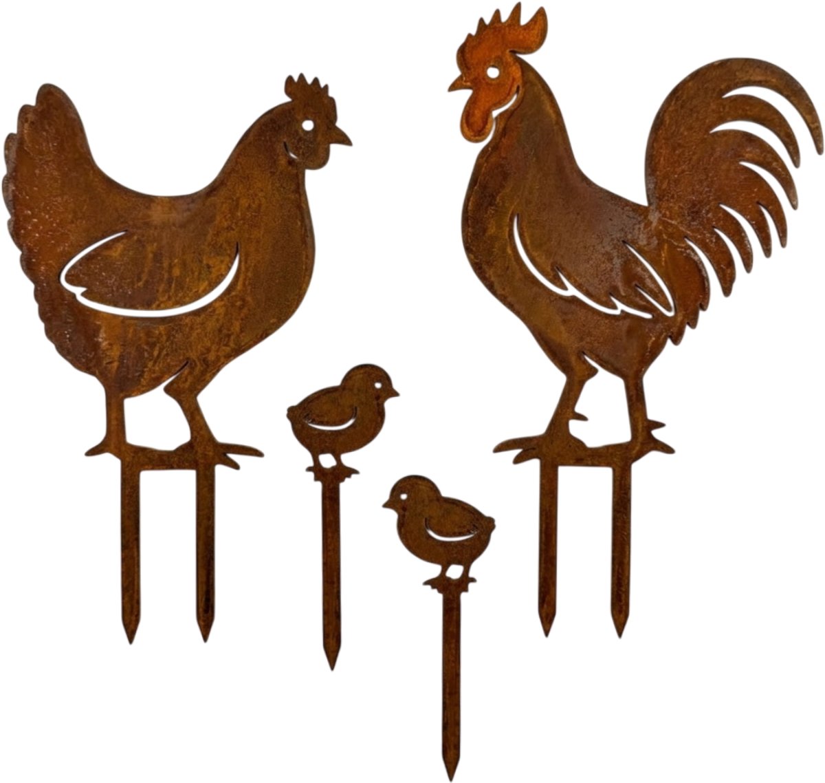 Tuinsteker KIPFAM - CORTENSTAAL - Kip / Haan / 2 Kuikens