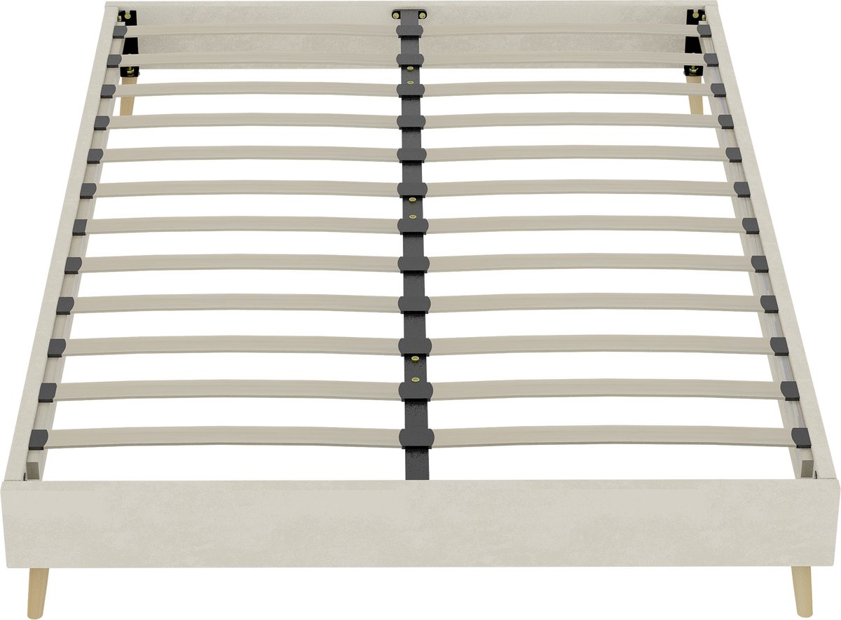 COVREO Bedframe 140x200 cm - beige, stoffen platformbed, zonder matras