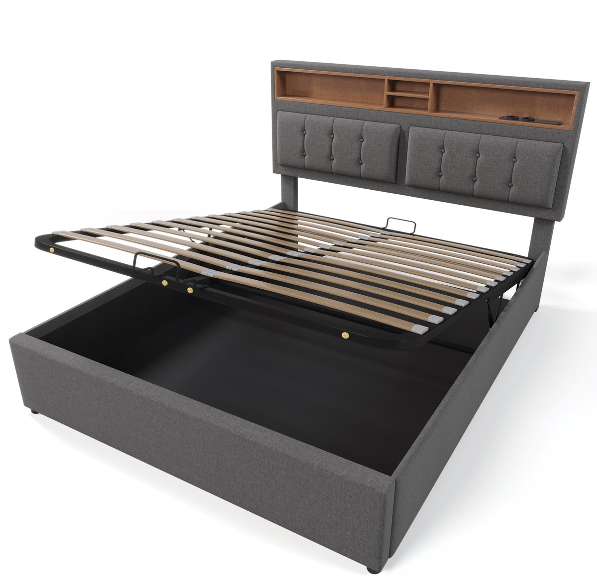 COVREO Bedframe 140x200 cm grijs stof verstelbaar hoofdeinde zonder matras Grey