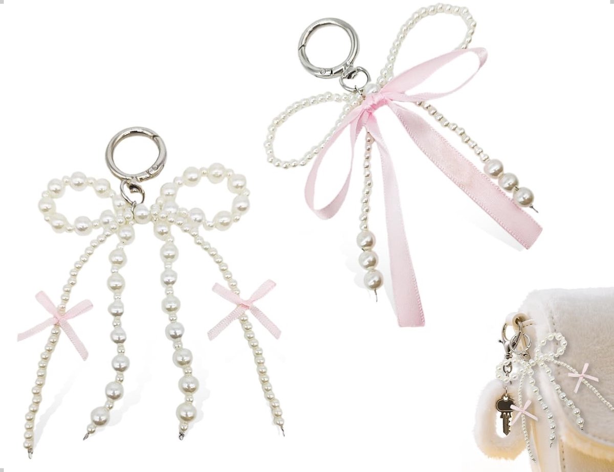 Dailygoods- Sleutelhanger met Parels - 2 x Sleutelhangers - Tashanger - Telefoonarmband - Duurzaam Materiaal - Elegante Look